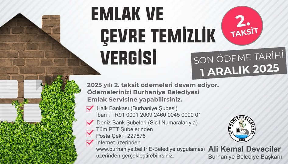 Burhaniye'de Emlak ve Çevre Temizlik Vergisi İkinci Taksit Ödemeleri Başladı