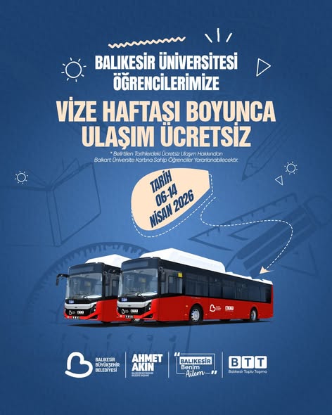 Balıkesir'de Üniversite Öğrencilerine Vize Haftasında Ücretsiz Ulaşım