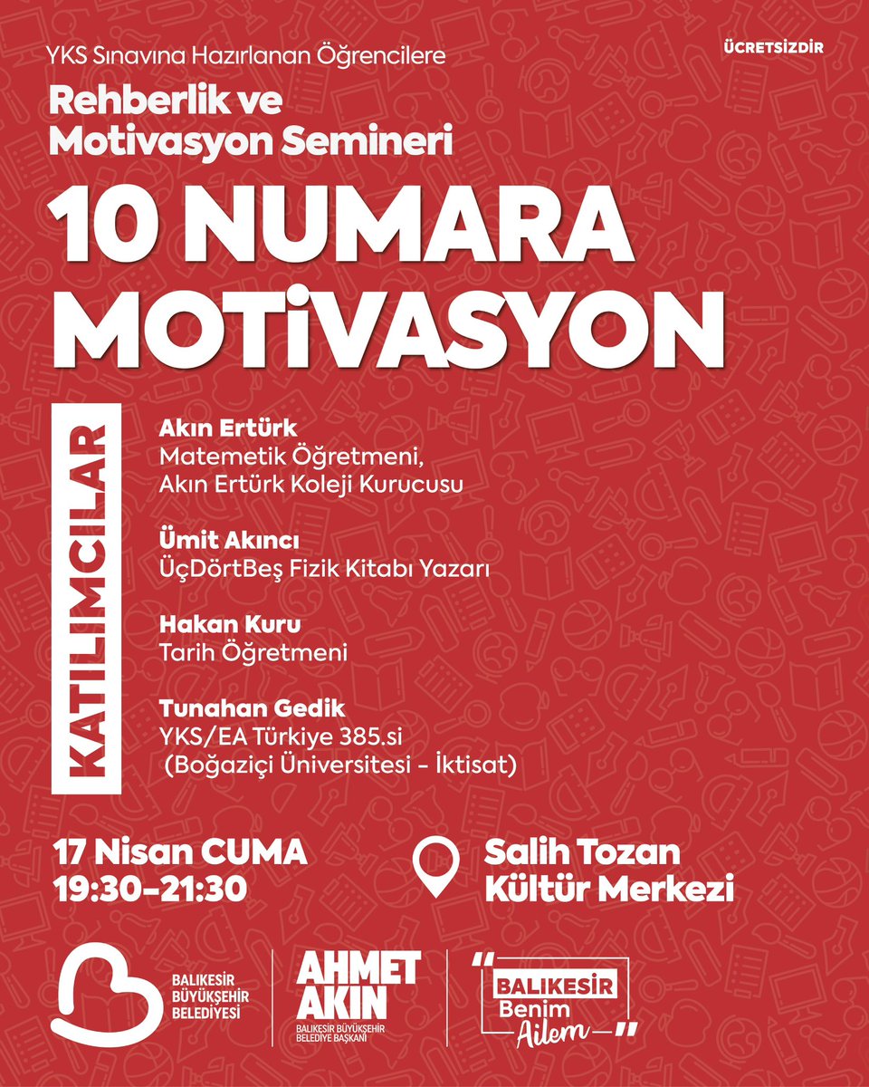 Balıkesir'de YKS Adayları İçin Motivasyon Semineri - 17 Nisan'da Ücretsiz