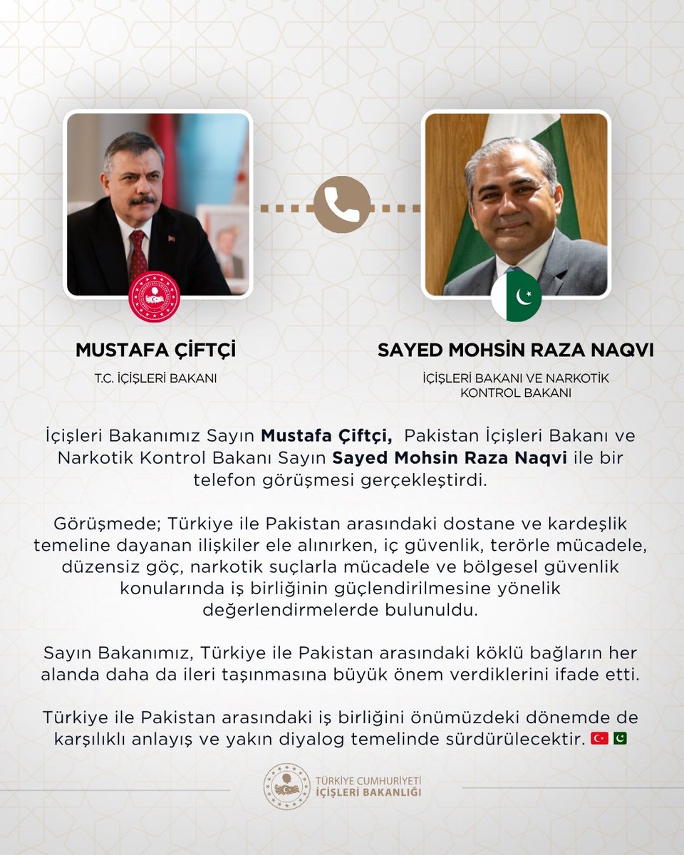 Türkiye-Pakistan Güvenlik İş Birliği Telefon Görüşmesi