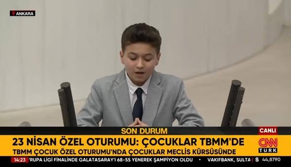 Bigadiçli Öğrenci TBMM Kürsüsünde 23 Nisan Konuşmasıyla Gururlandırdı