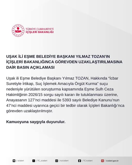 Eşme Belediye Başkanı Yılmaz Tozan Görevden Uzaklaştırıldı