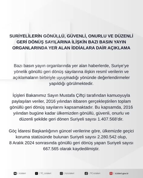 İçişleri Bakanlığı'ndan 'Çelişkili Veri' İddiasına Yanıt: 1.4 Milyon Suriyeli Geri Döndü