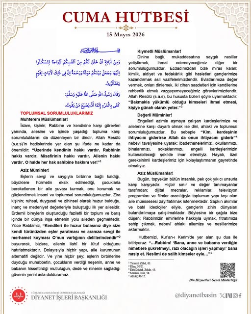 Balıkesir Camilerinde Bugün: Toplumsal Sorumluluk Vurgusu
