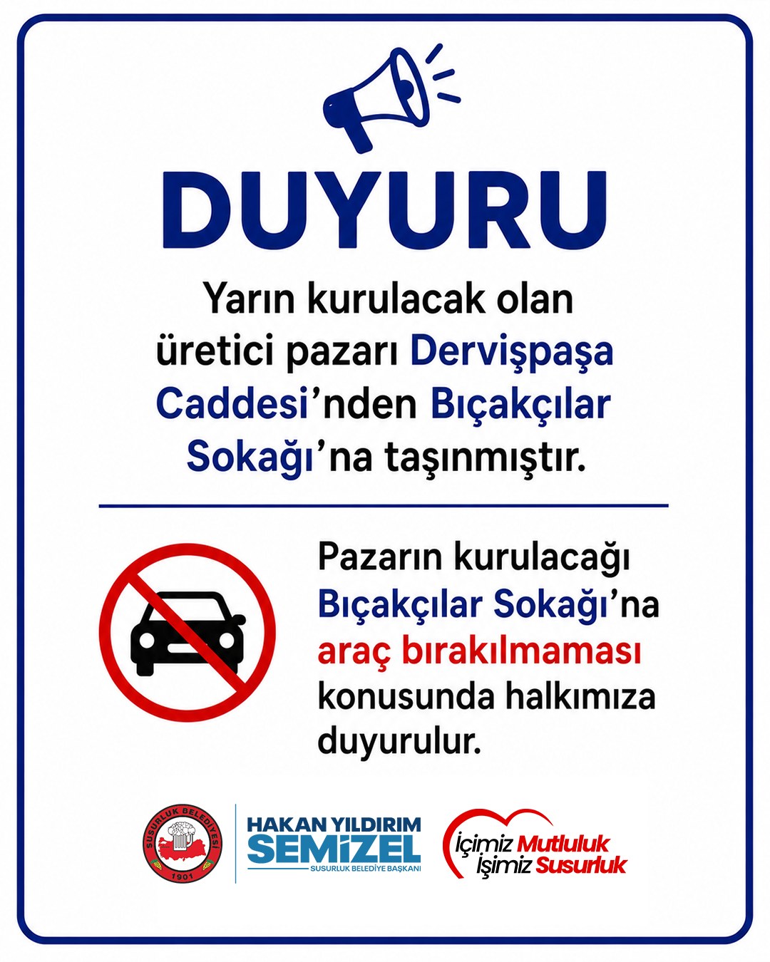 Pazar Yeri Adres Değişikliği: Susurluk'ta Üretici Pazarı Yarın Farklı Yerde