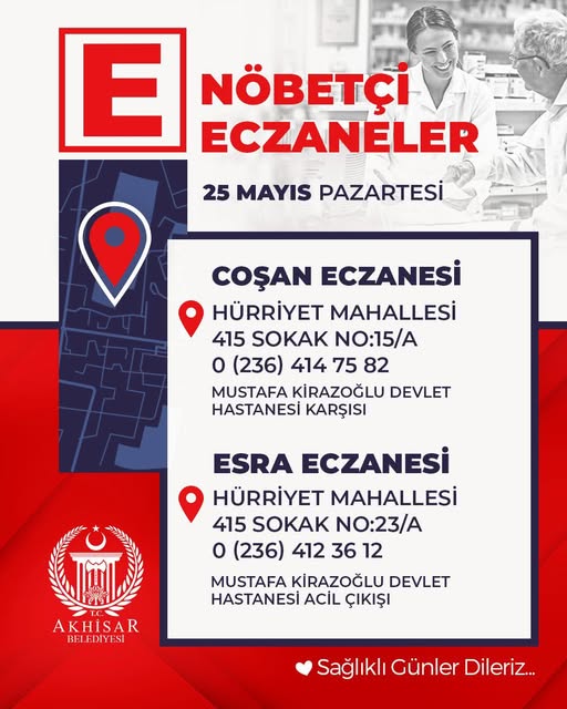 Akhisar'da Bugün Nöbetçi Eczaneler (26 Mayıs 2026)
