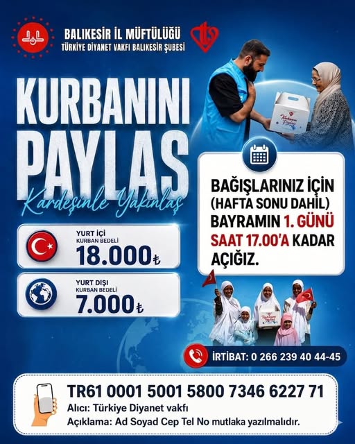 Bayramda Kurban Bağışı İçin Balıkesir Müftülükleri Açık Olacak