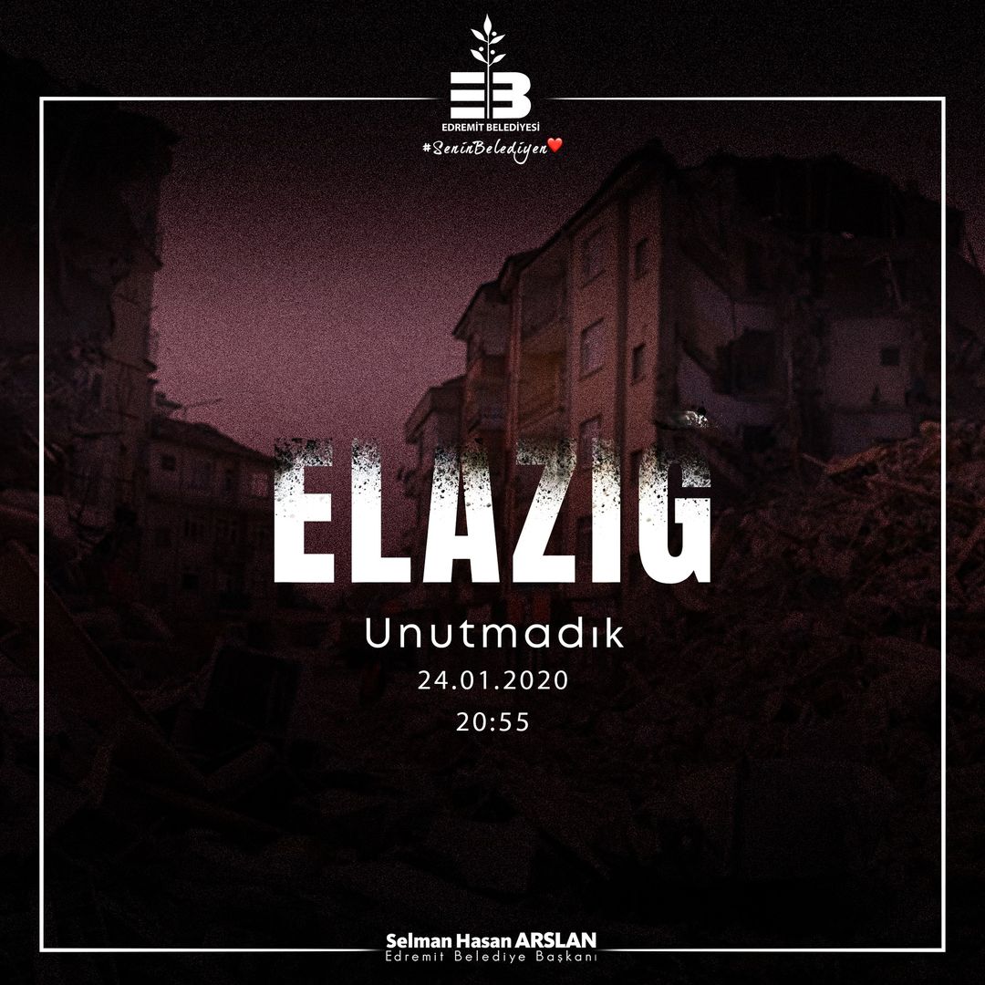 Edremit Belediyesi, Elazığ'daki depremin birinci yılında anma mesajı yayımladı.