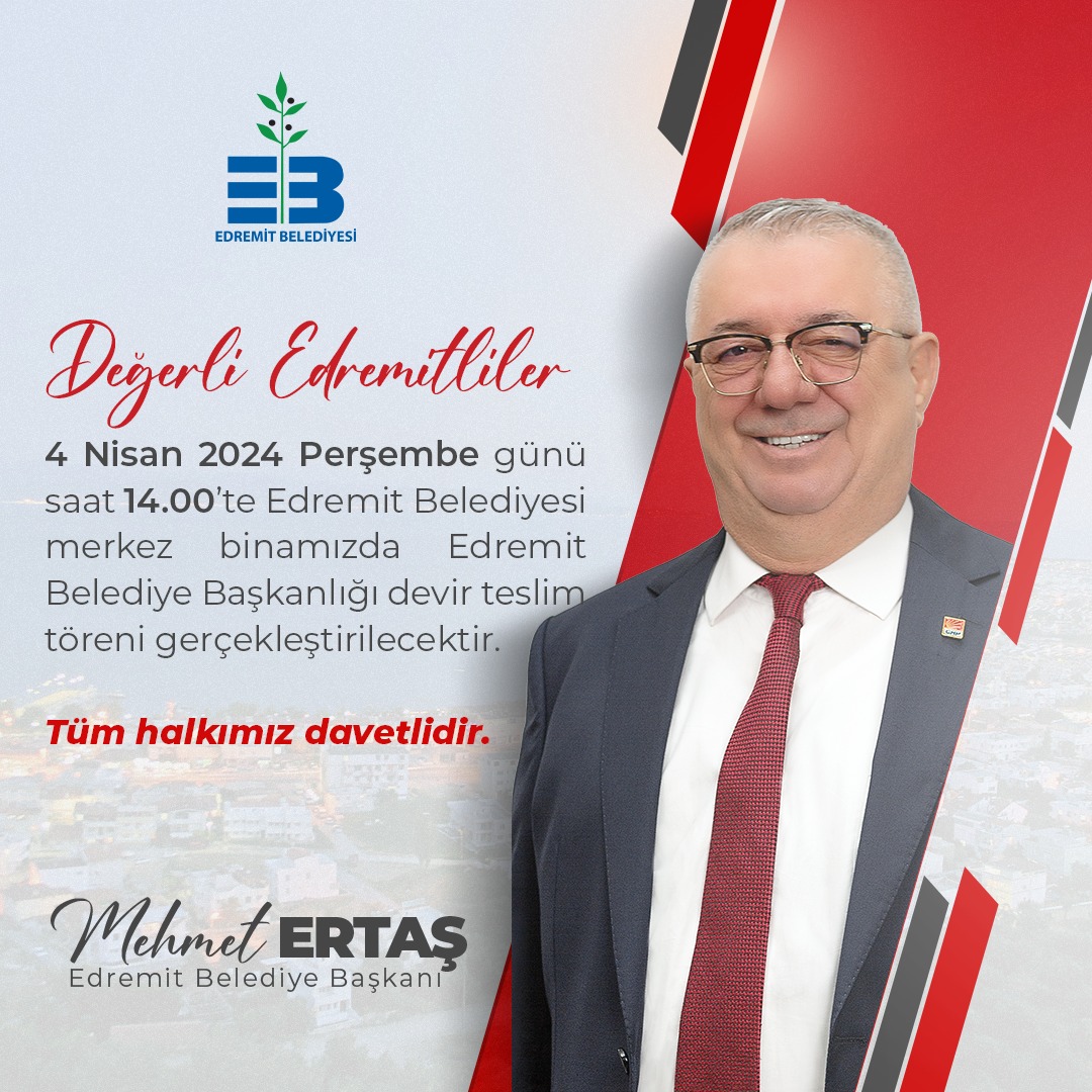 Edremit'te Mehmet Ertaş Belediye Başkanlığı Koltuğuna Oturuyor