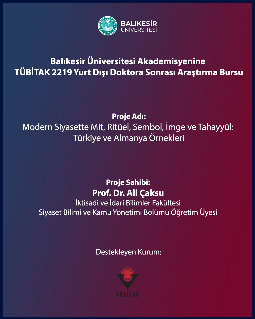 Balıkesir Üniversitesi Akademisyeni Prestijli TÜBİTAK Araştırma Bursunu Kazandı