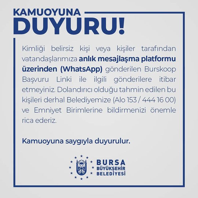 Bursa Büyükşehir Belediyesi'nden Uyarı