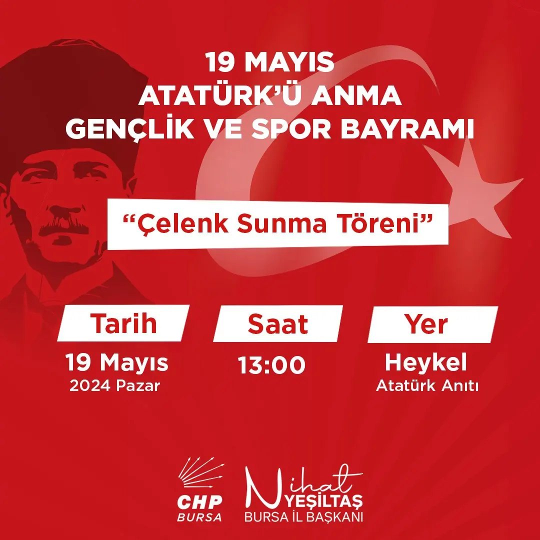 CHP Bursa İl Başkanlığı 19 Mayıs'ı Anma Etkinliği Düzenliyor