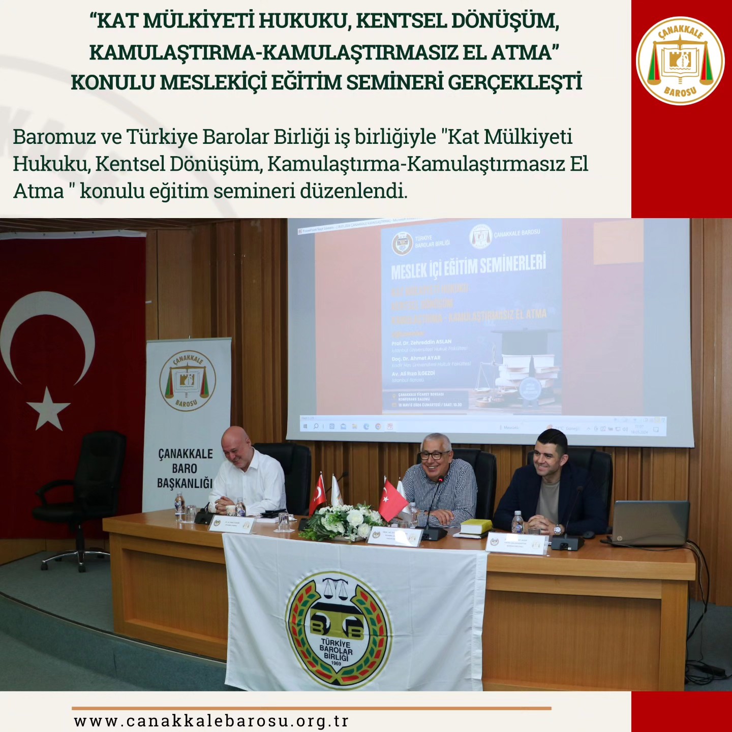 Kat Mülkiyeti Hukuku, Kentsel Dönüşüm ve Kamulaştırma Konulu Meslek İçi Eğitim Semineri Düzenlendi