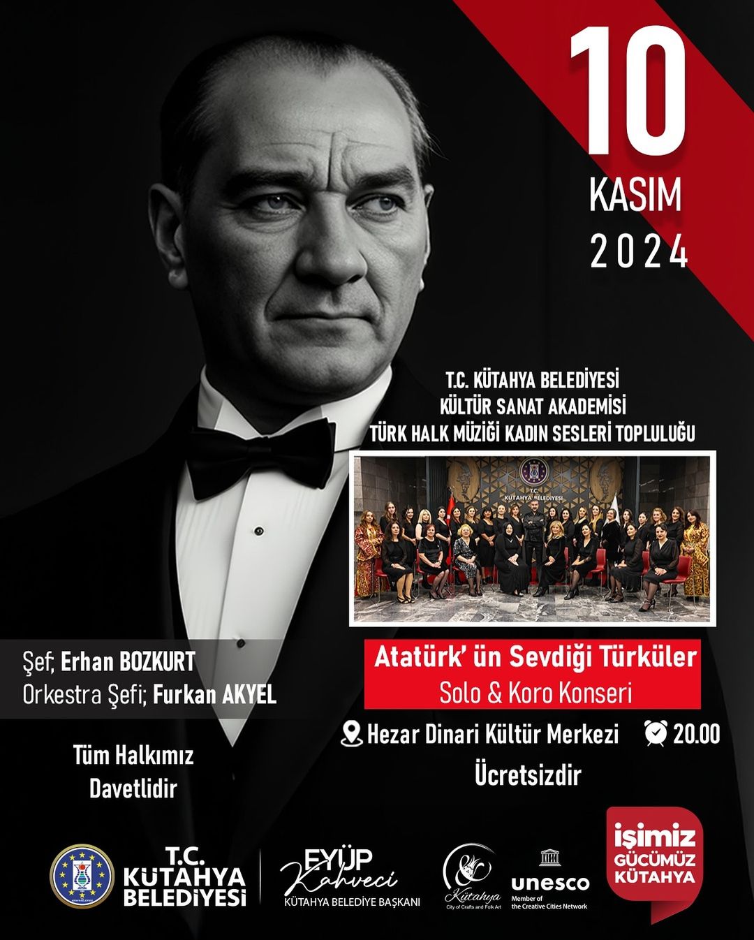 Kütahya Belediyesi Kültür Sanat Akademisi, Atatürk’ün Sevdiği Türküler Konseri Düzenliyor