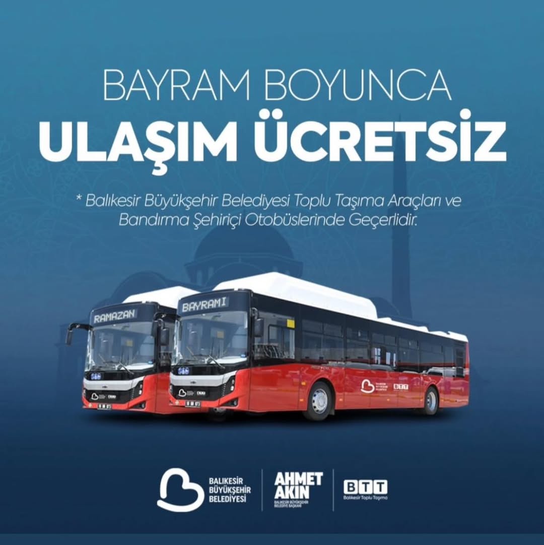 Balıkesir'de Ramazan Bayramı'nda Ulaşım Ücretsiz