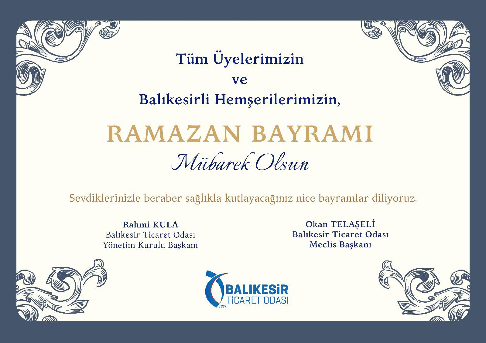 Balıkesir Ticaret Odası'ndan Ramazan Bayramı Mesajı
