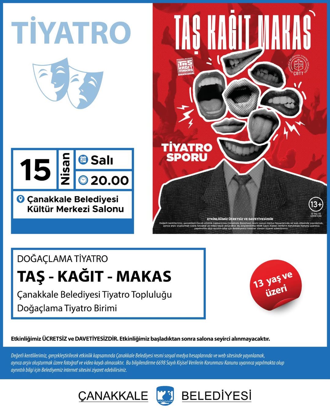 Çanakkale Belediyesi Tiyatrosundan Ücretsiz Doğaçlama Oyunu