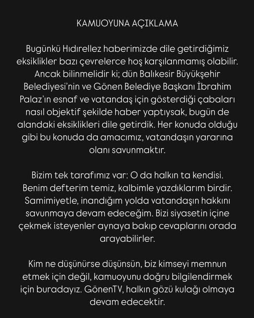 GönenTV, Hıdırellez Haberindeki Eleştirilere Cevap Verdi: 