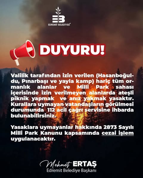 Edremit Belediyesi Orman Yangınlarına Karşı Vatandaşları Uyardı