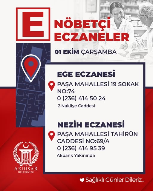 Akhisar'da Bugün Hizmet Verecek Nöbetçi Eczaneler Açıklandı
