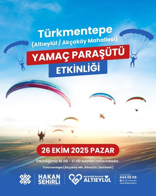 Altıeylül Belediyesi'nden Türkmentepe'de Yamaç Paraşütü Etkinliği
