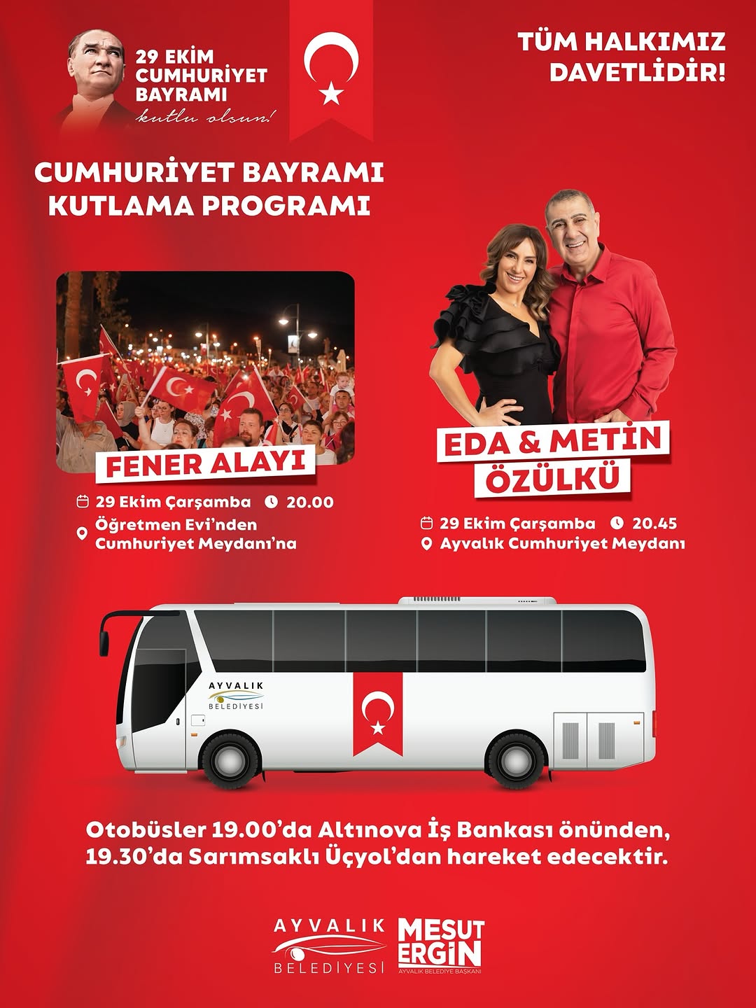 Ayvalık'ta Fener Alayı ve Eda Metin Özülkü Konseri İçin Ücretsiz Ulaşım