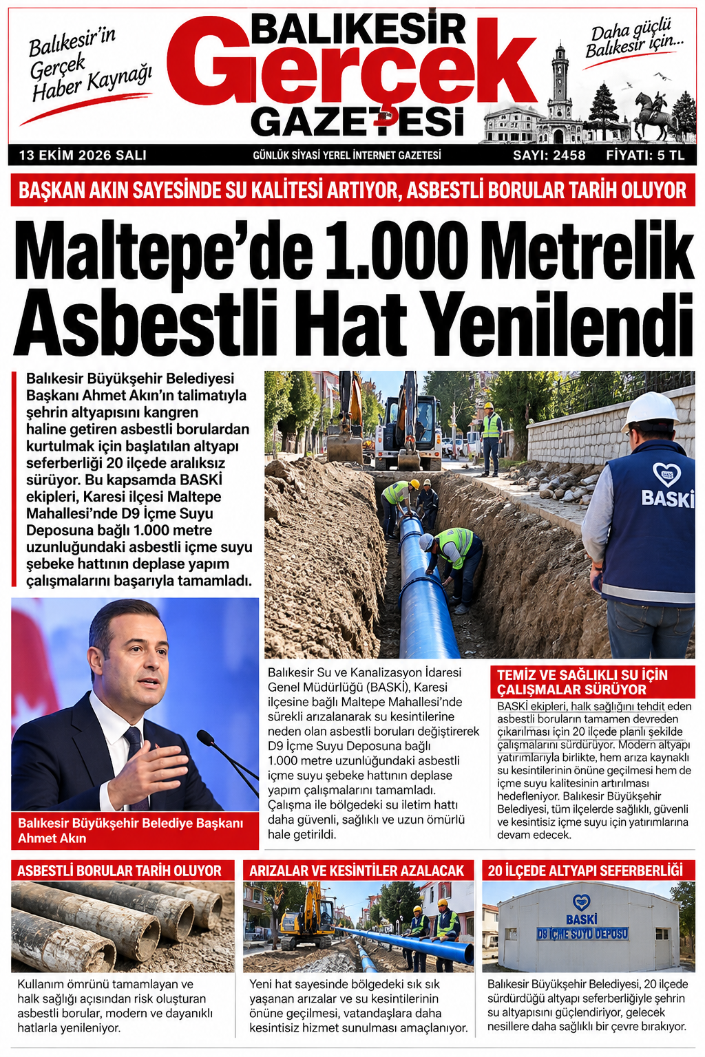 Başkan Akın sayesinde su kalitesi artıyor, asbestli borular tarih oluyor